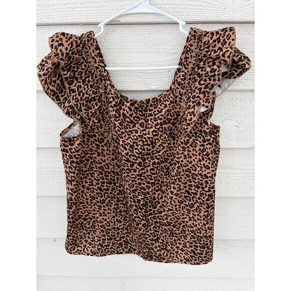 Leopard Print Ruffle Sleeve Blouse – Size L - Picture 3 of 7